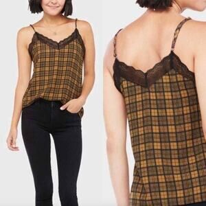NEW Evereve Allison Joy Ryan Plaid Lace Cami Top Size Small Check Fall Slip